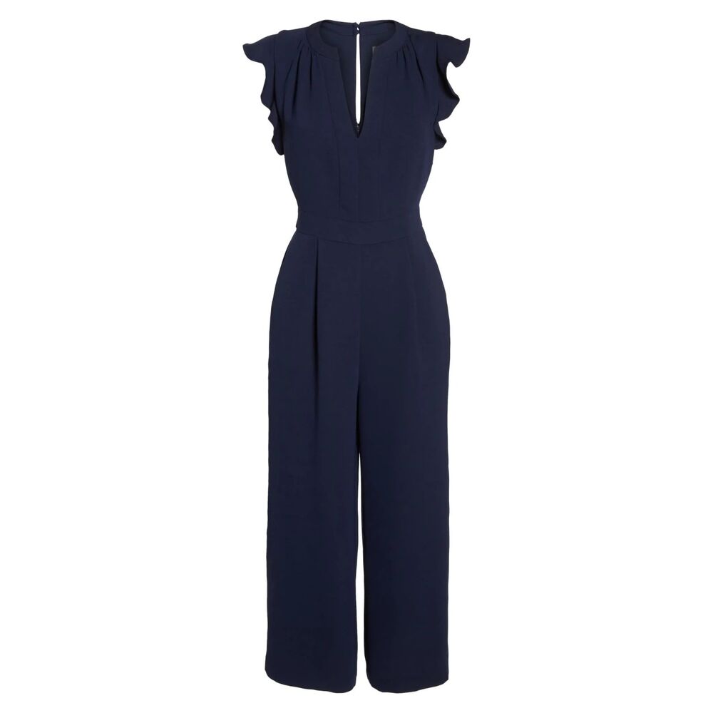 About Us Navy Ruffle Jumpsuit